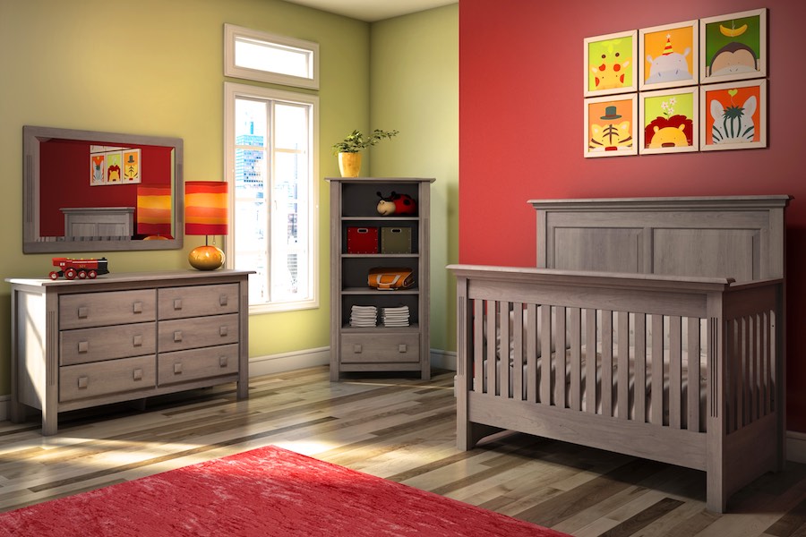 Kidz Decoeur Pembroke Crib, Dresser, Bookcase & Mirror