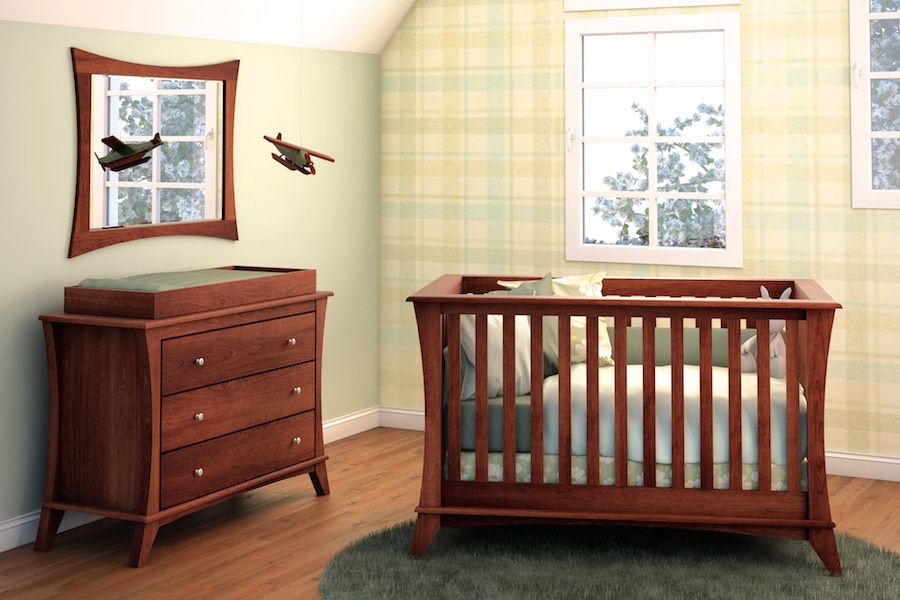 Kidz Decoeur Long Beach Traditional Crib, 3 Drawer Dresser, Changing Tray & Mirror
