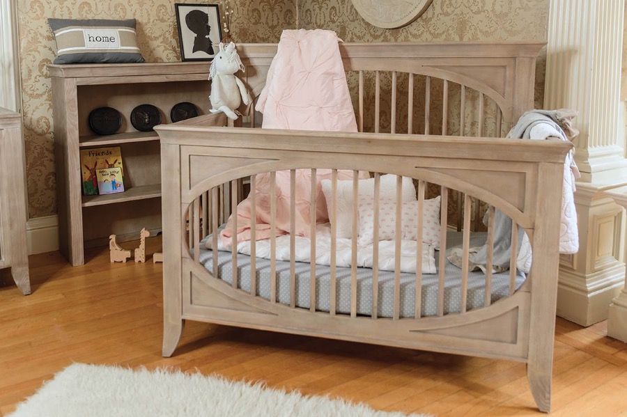 Milk Street Baby Cameo Oval Crib & Bookcase in Steam