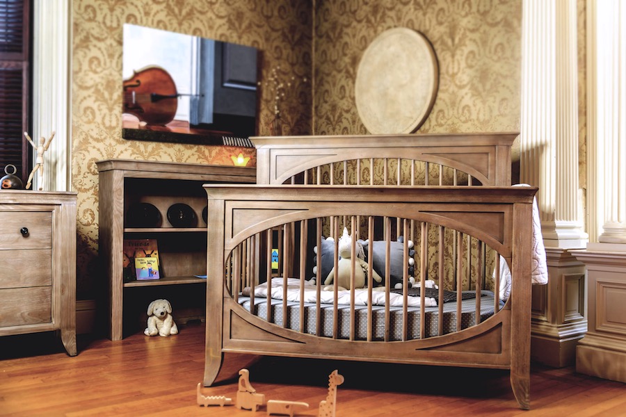 Milk Street Baby Cameo Oval Crib & Bookcase in Toast