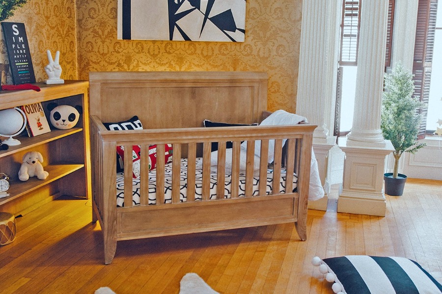 Milk Street Baby Cameo Sleigh Crib & Bookcase in Toast