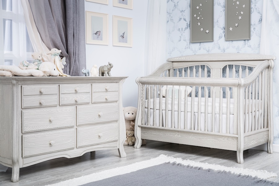 Romina Nerva Crib & Dresser in SIlver Frost