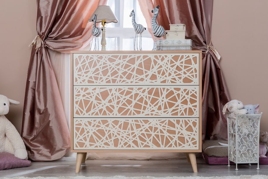 Romina New York Dresser with Applique in Albero Puro & Bianco Satinato