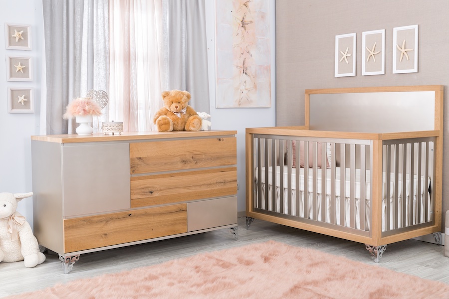 Romina Pandora Crib & Dresser in Silver