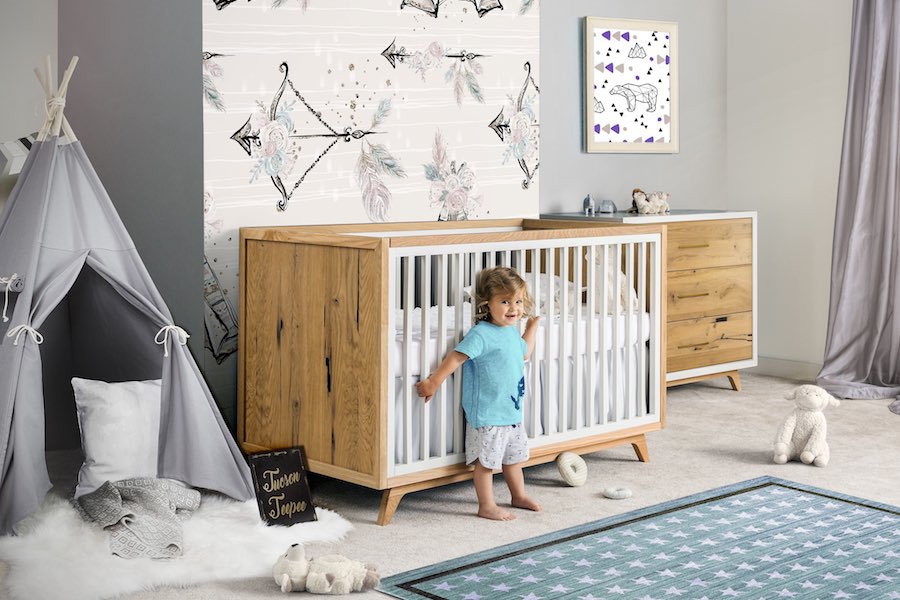 Romina Uptown Crib & Dresser in Oak and Dove