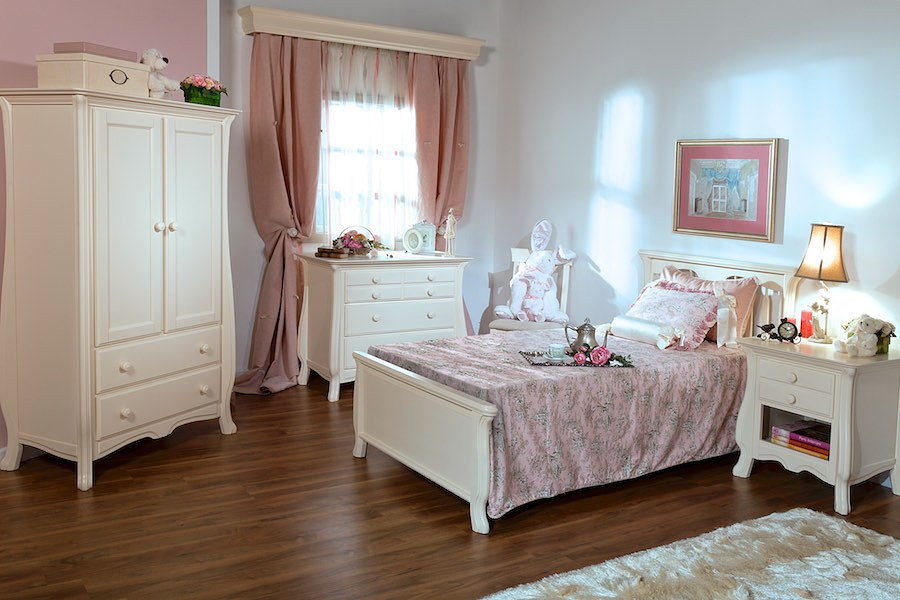 Romina Nerva Full Bed, Armoire, Single Dresser & NIghtstand in Bianco Satinato